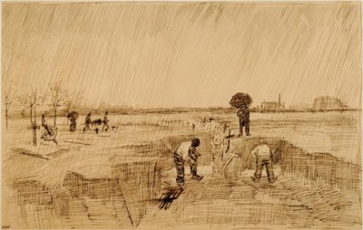 Kyrkogård i regnet av Vincent van Gogh