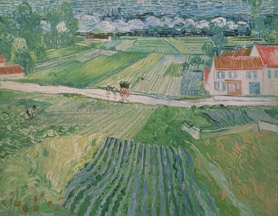 Landskap i Auvers efter regn (Landskap med vagn och tåg) av Vincent van Gogh