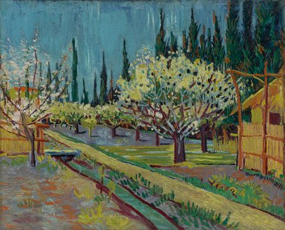 Fruktträdgård kantad av cypresser av Vincent van Gogh