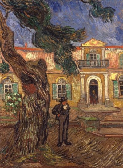 Tall och figur framför Saint-Paul Hospital av Vincent van Gogh