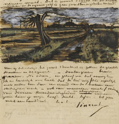 Pollard Willown (saule tetard). Brev till Theo van Gogh par Gogh, Vincent, van (1853-1890). Akvarell, Gouache på papper av Vincent van Gogh