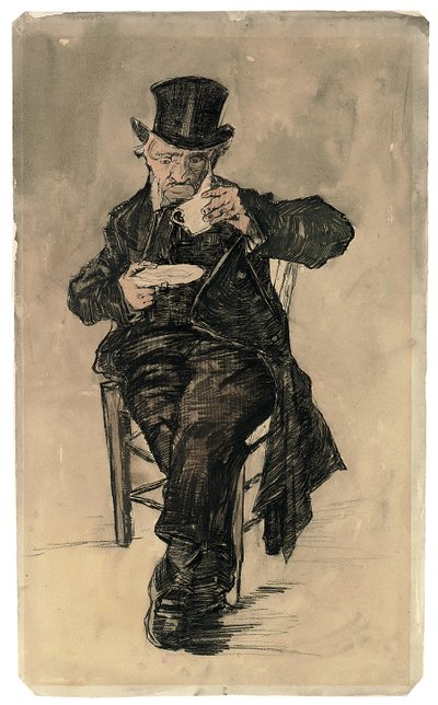 Poorhouse Dweller in Top Hat dricker en kopp kaffe, 1882 av Vincent van Gogh