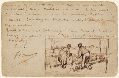 Vykort med två bönder som gräver, 1885. av Vincent van Gogh