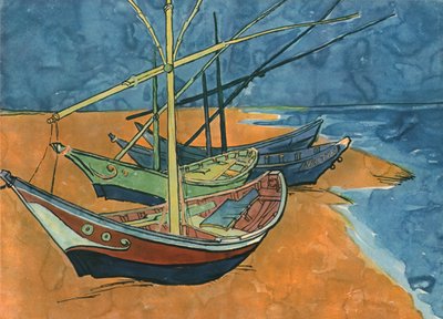 Segelbåtar på stranden i Les Saintes-Maries, juni 1888, 1947. av Vincent van Gogh