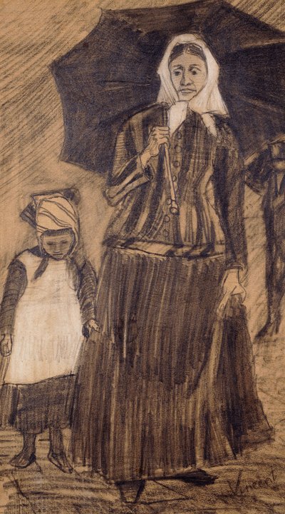 Sien under ett paraply med en flicka, 1882 av Vincent van Gogh