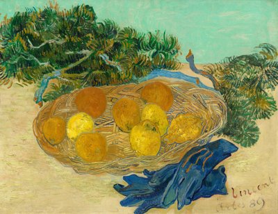 Stilleben av apelsiner och citroner med blå handskar av Vincent van Gogh