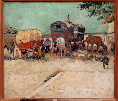 Släpvagnarna, ett läger av bohemer i närheten av Arles. Målning av Vincent Van Gogh (1853-1890) av Vincent van Gogh