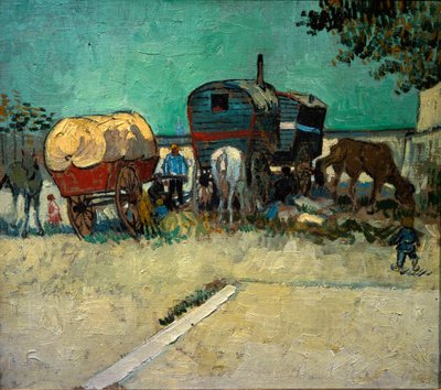 Släpvagnar, bohemiskt läger i närheten av Arles (Olja på duk av Vincent van Gogh