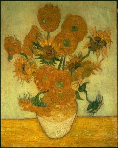 Fyra tio solrosor i en vas av Vincent van Gogh