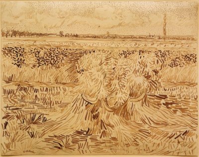 Vetefält med buntar av spannmål av Vincent van Gogh