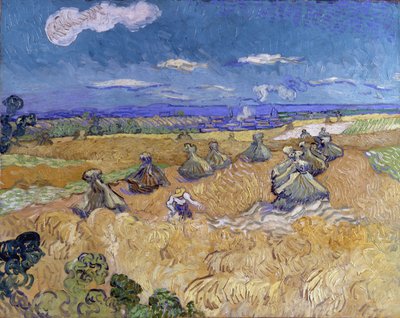 Vetefält med kärvar och skördare av Vincent van Gogh