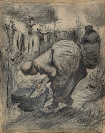 Kvinna vid tvättkaret, i en trädgård av Vincent van Gogh