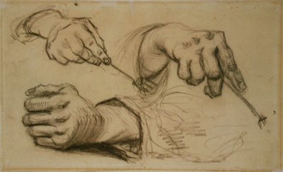 Study, Three Hands, Two Holding Forks F 1161r JH 746 av Vincent van Gogh
