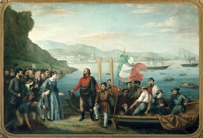 Giuseppe Garibaldi lämnar Quarto för de tusendes expedition (målning) av Vincenzo Azzola