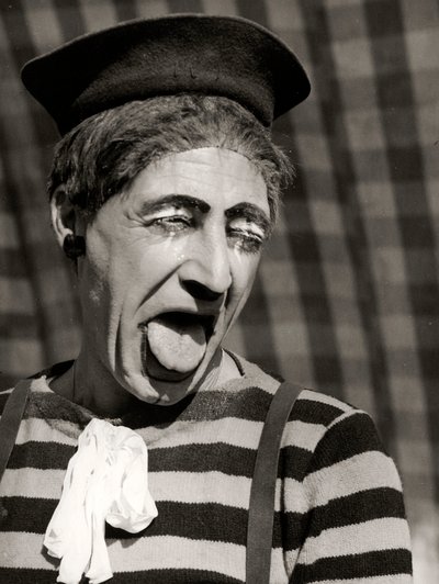Porträtt av en clown, Italien, ca 1950 (gelatinsilvertryck) av Vincenzo Balocchi
