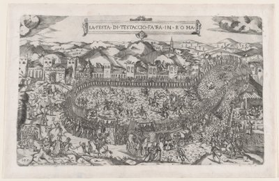 Mirror of Roman Magnificence: Karnevalsspel som hölls i Mount Testaccio i Rom, 1558., 1558 av Vincenzo Luchino