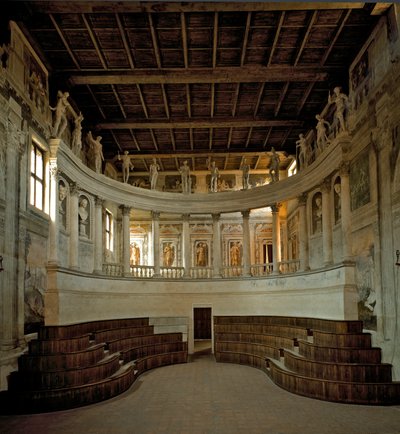 Renässansarkitektur: utsikt över den olympiska teatern (teatro olimpico) designad av arkitekten Vincenzo Scamozzi (1552-1616) 1588-1590 Sabbioneta, Italien av Vincenzo Scamozzi