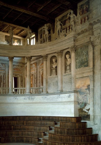 Renässansarkitektur: utsikt över den olympiska teatern (teatro olimpico) designad av arkitekten Vincenzo Scamozzi (1552-1616) 1588-1590 Sabbioneta, Italien av Vincenzo Scamozzi