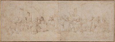 a) Den sista måltiden; b) Putti, ca 1515 (teckning med penna och bläck) av Vincenzo Tamagni