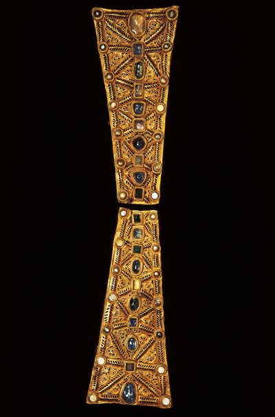 Hals på ett processionskors i guld, granat och pärlor från Guarrazars skatt, 700-talet (guld, granat och pärlor) av Visigothic