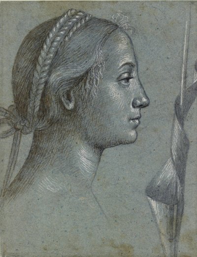 Huvud av en kvinna med en vimpel lindad runt en påle, sent 1400-tal av Vittore Carpaccio