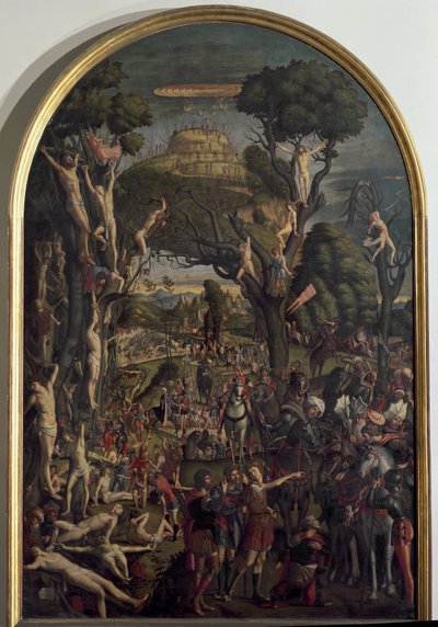 De tiotusen martyrernas korsfästelse på berget Ararat - Olja på duk av Vittore Carpaccio
