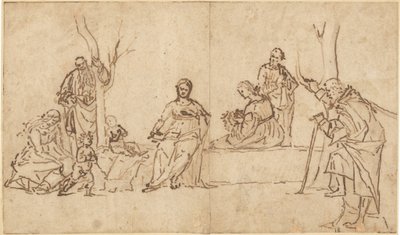 Madonnan och barnet med heliga i ett landskap (Sacra Conversazione) av Vittore Carpaccio