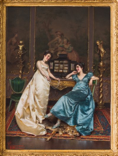 Pärlhalsbandet (olja på duk) av Vittorio Reggianini