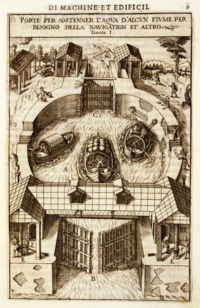 Hydraulisk maskin för en kanal- eller flodsluss, 1607 av Vittorio Zonca