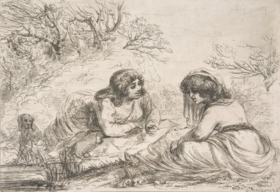 Två kvinnor i ett landskap, 1700-tidigt 1800-tal., 1700-tidigt 1800-tal. av Vivant Denon