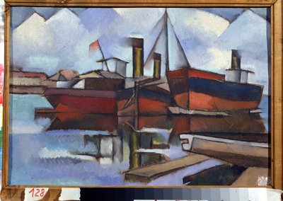 Ångbåtar - Målning av Vladimir Davidovich Baranov Rossine (Baranov-Rossine) (Wladimir Daniel Baranoff Rossine (Baranoff-Rossine) (1888-1944) - Olja på duk, 35,5 x 51,5 cm av Vladimir Davidovich Baranov Rossine