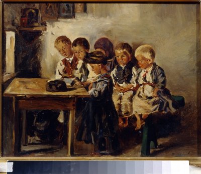 Vänta på älskarinnan. (Väntar på läraren). Målning av Vladimir Yegorovich Makovsky (Makovsky, Makovskij) (1846-1920), olja på duk av Vladimir Egorovic Makovsky