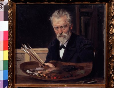 Självporträtt (Självporträtt). Målning av Vladimir Yegorovich Makovski (Makovsky, Makovskij) (1846-1920), huile sur toile av Vladimir Egorovic Makovsky