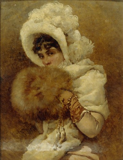 Flicka med en muff, 1884 av Vladimir Egorovic Makovsky