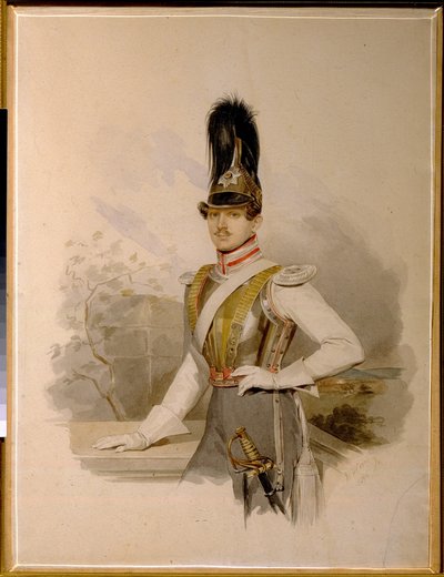 Porträtt av greve Valentin Grigoryevich Stroganov (1801-1833) (porträtt av greve V.G.Stroganov). verk av Vladimir Ivanovich Hau (Gau) (1816-1895), akvarell på papper, före 1832. Rysk konst av Vladimir Ivanovich Hau