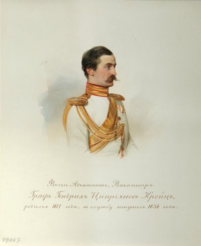 Porträtt av greve Heinrich Cyprianovich von Kreutz (Från albumet med de kejserliga hästvakterna) - Hau (Gau), Vladimir Ivanovich (1816-1895) - 1846-1849 - Akvarell på papper - Institut för rysk litteratur IRLI (Pushkin-huset), St. Petersburg av Vladimir Ivanovich Hau