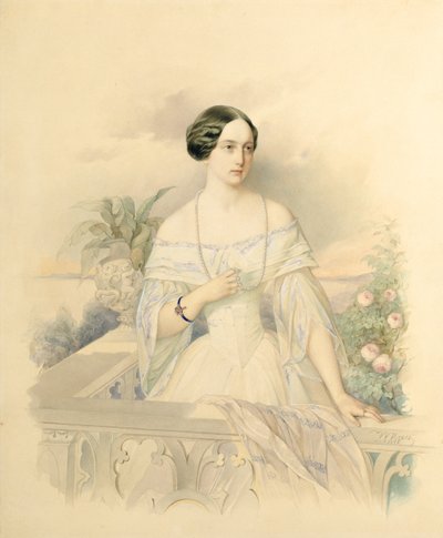 Porträtt av storhertiginnan Olga Nikolaevna, 1846 (wc på kartong) av Vladimir Ivanovich Hau