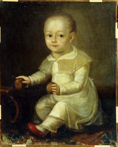 Porträtt av ett barn med äpplen. (Porträtt av ett barn med äpplen). Målning av Vladimir Lukitch Borovikovsky (eller Borovikovsky) (1757-1825) av Vladimir Lukich Borovikovsky