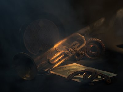 Stilleben med gyllene trumpet av Vladimir Pavlovskyy