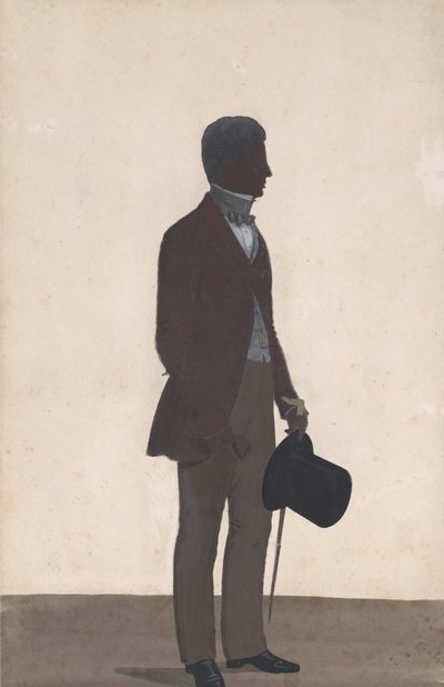 En ung man, stående, fullängdssiluett, profil till höger, 1850. av WH Beaumont