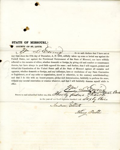 Loyalty oath of Wm. L. Ewing of Missouri, County of St.Louis av W.L. Ewing