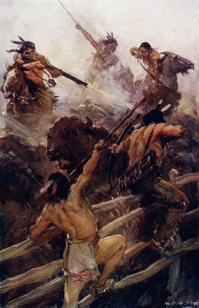 På nära håll med buffeln (färg litho) av W.R.S. (after) Stott