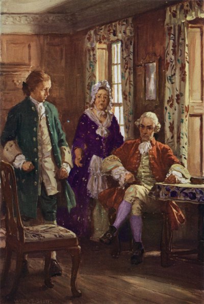 Blifil anklagas av Allworthy (färg litho) av W.R.S. (after) Stott