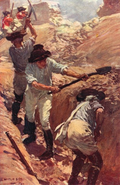 Clive in the Trenches at Arcot (färg litho) av W.R.S. (after) Stott