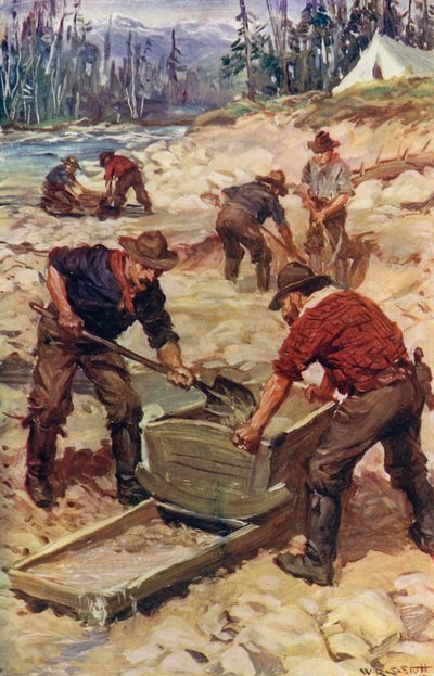 Guldtvätt på stranden av Frazer (färg litho) av W.R.S. (after) Stott