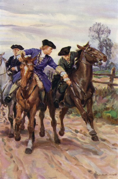 "Jones tog omedelbart tag i karlns hand" (färg litho) av W.R.S. (after) Stott