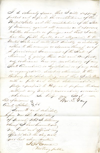 Loyalty oath of Wm. T. Gay of Missouri, County of St. Louis av W.T. Gay