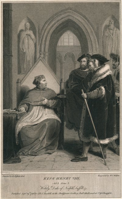 Kung Henrik VIII. Akt 3. Scen 2. Wolsey, hertig av Norfolk, Suffolk & c, 1796. av W. C. Wilson