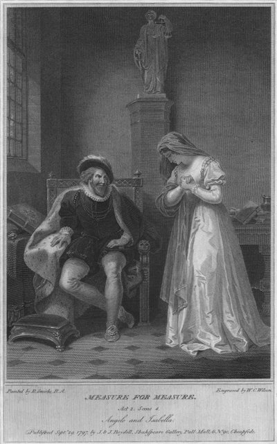 Mått för mått. Akt 2. Scen 4. Angelo och Isabella, 1797. av W. C. Wilson