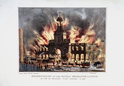 "Destruction of the Royal Exchange" 2:a branden, London, 1838 av W Clerk